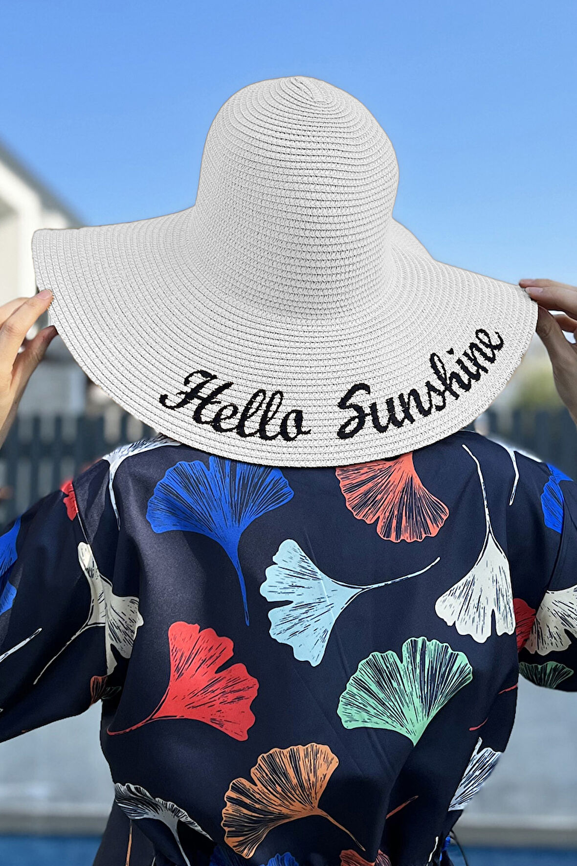 Hello Sunshine Yazılı Hasır Şapka Beyaz RŞ-22 | Standart