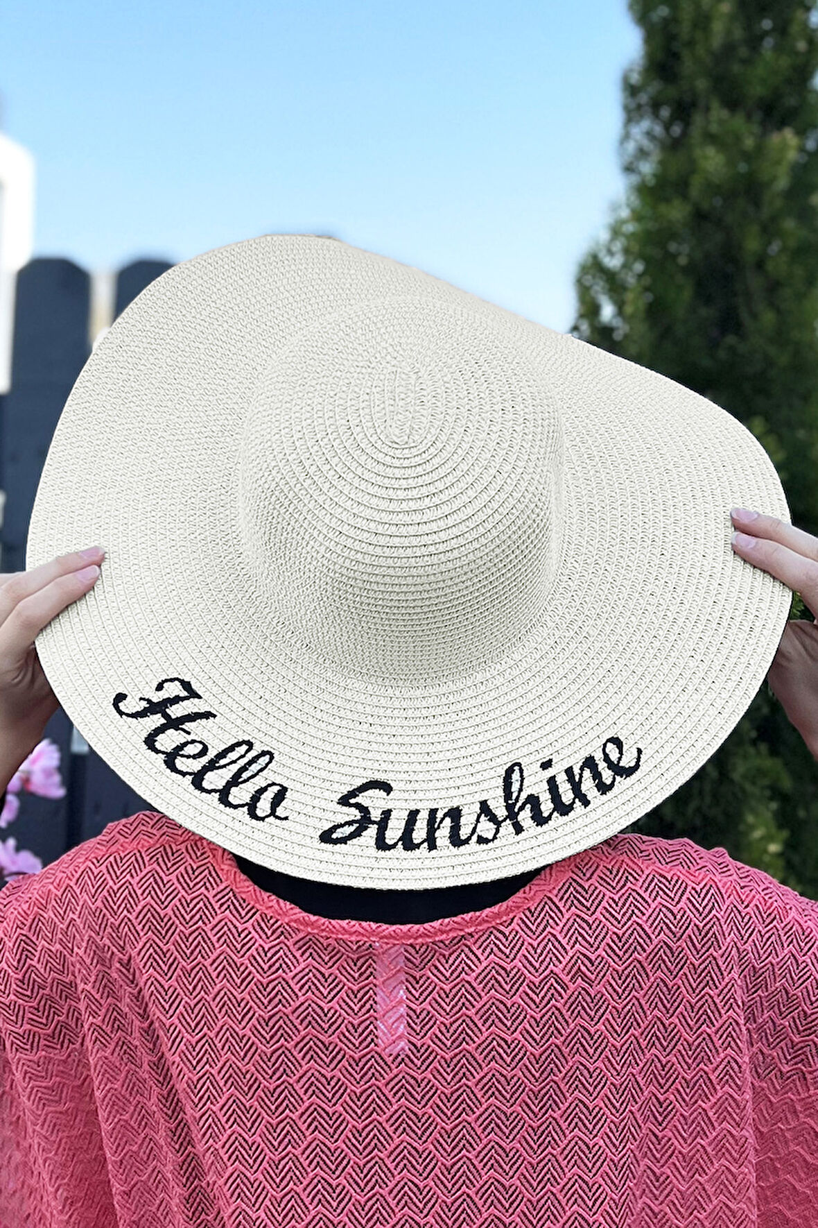 Hello Sunshine Yazılı Hasır Şapka Ekru RŞ-22 | Standart