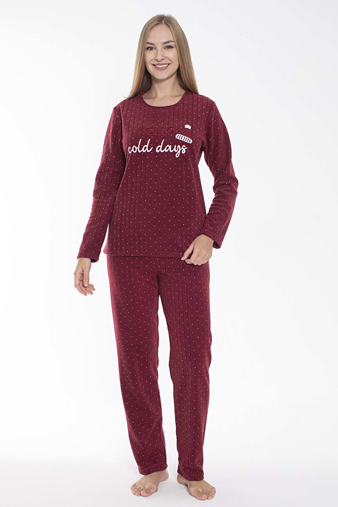 Kadın Fitilli Kadife Pijama Takımı 24315 Bordo | XL