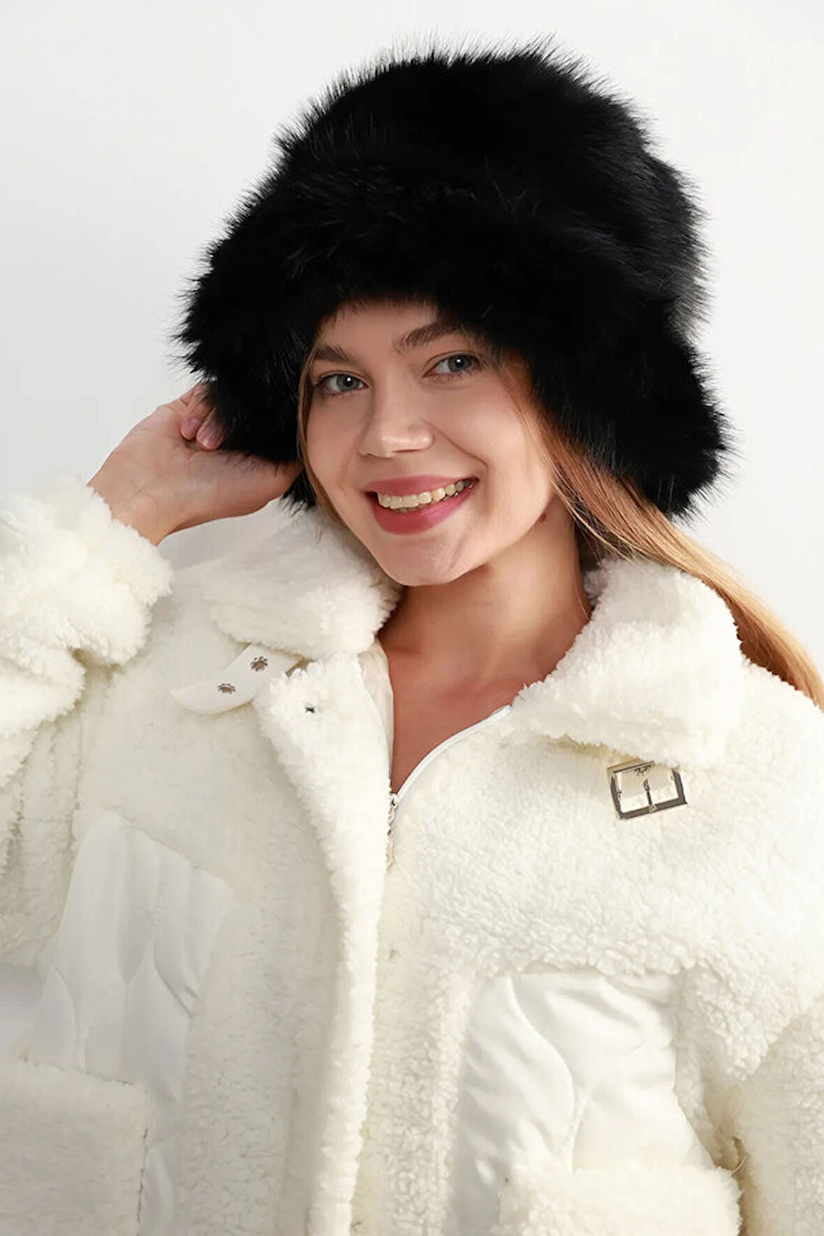 Kadın Kürklü Bucket Kalpak Şapka RKŞ-15 Siyah | Standart