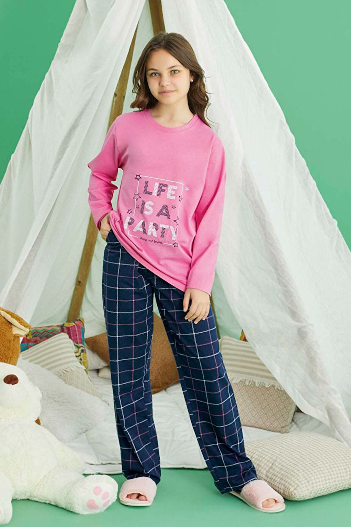 Genç Kız Aydoğan Pamuklu Pijama Takımı 240772 Pembe | 14 Yaş