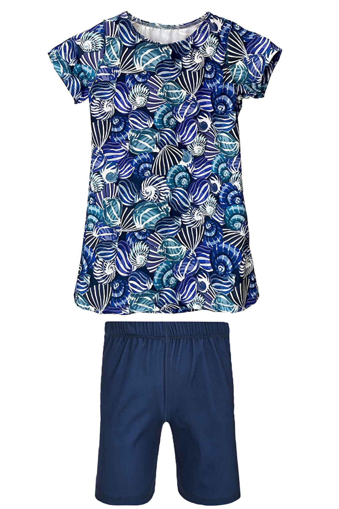 Kız Çocuk Kısa Kollu Likralı Taytlı Yarı Kapalı Mayo R5005 Kabuklar | 5-6 Yaş