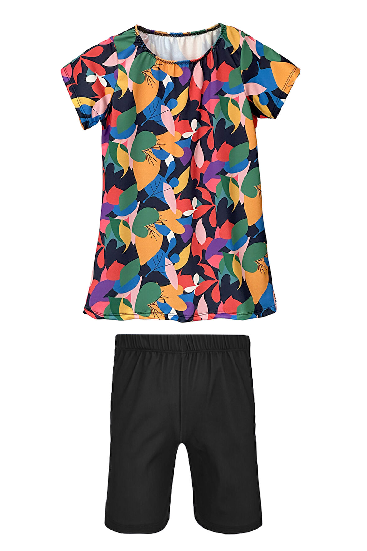 Kız Çocuk Kısa Kollu Likralı Taytlı Yarı Kapalı Mayo R5005 Sariye | 5-6 Yaş