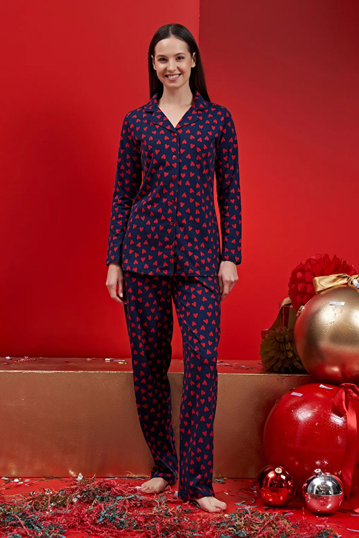 Kadın Şardonlu Penye Pijama Takımı 1601 Lacivert | M