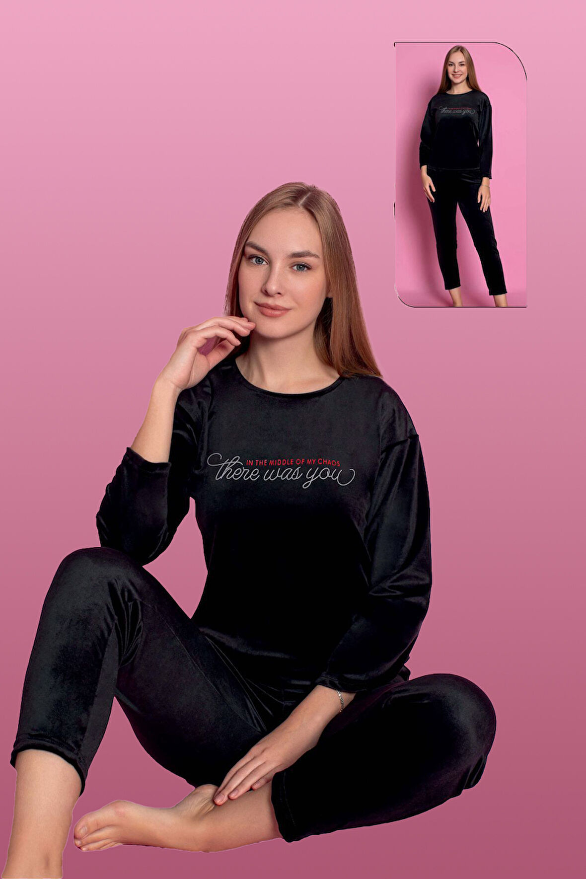 Kadife Kadın Pijama Takımı 25500-94 Siyah | XL