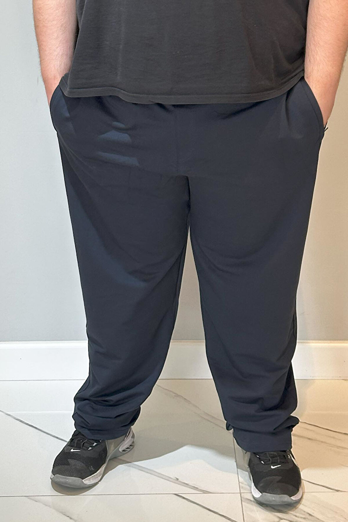 Özel Üretim Büyük Beden Paçası Düz Beli Lastikli 3 Cepli Ekstra Battal Erkek Eşofman Altı 24700 Lacivert | 4XL