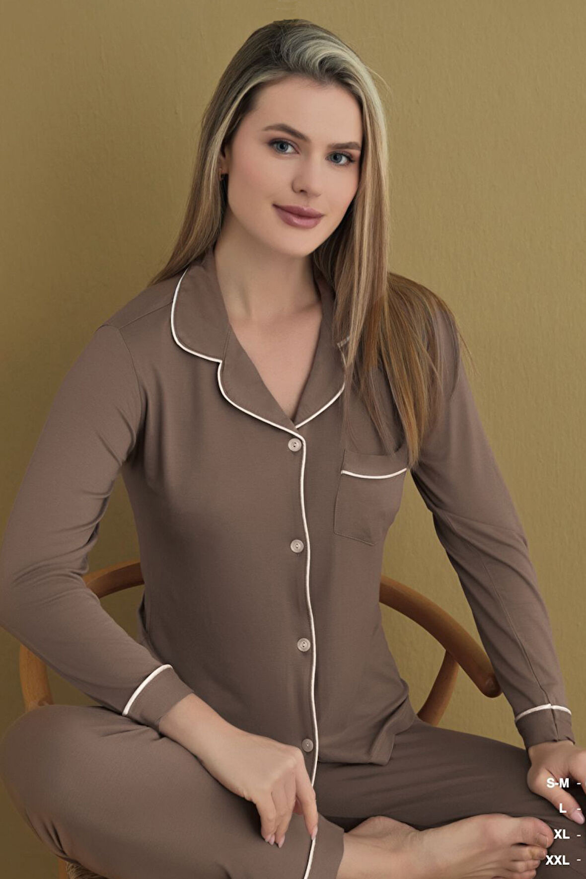 Kadın Pamuklu Pijama Takımı 52037 Vizon | L