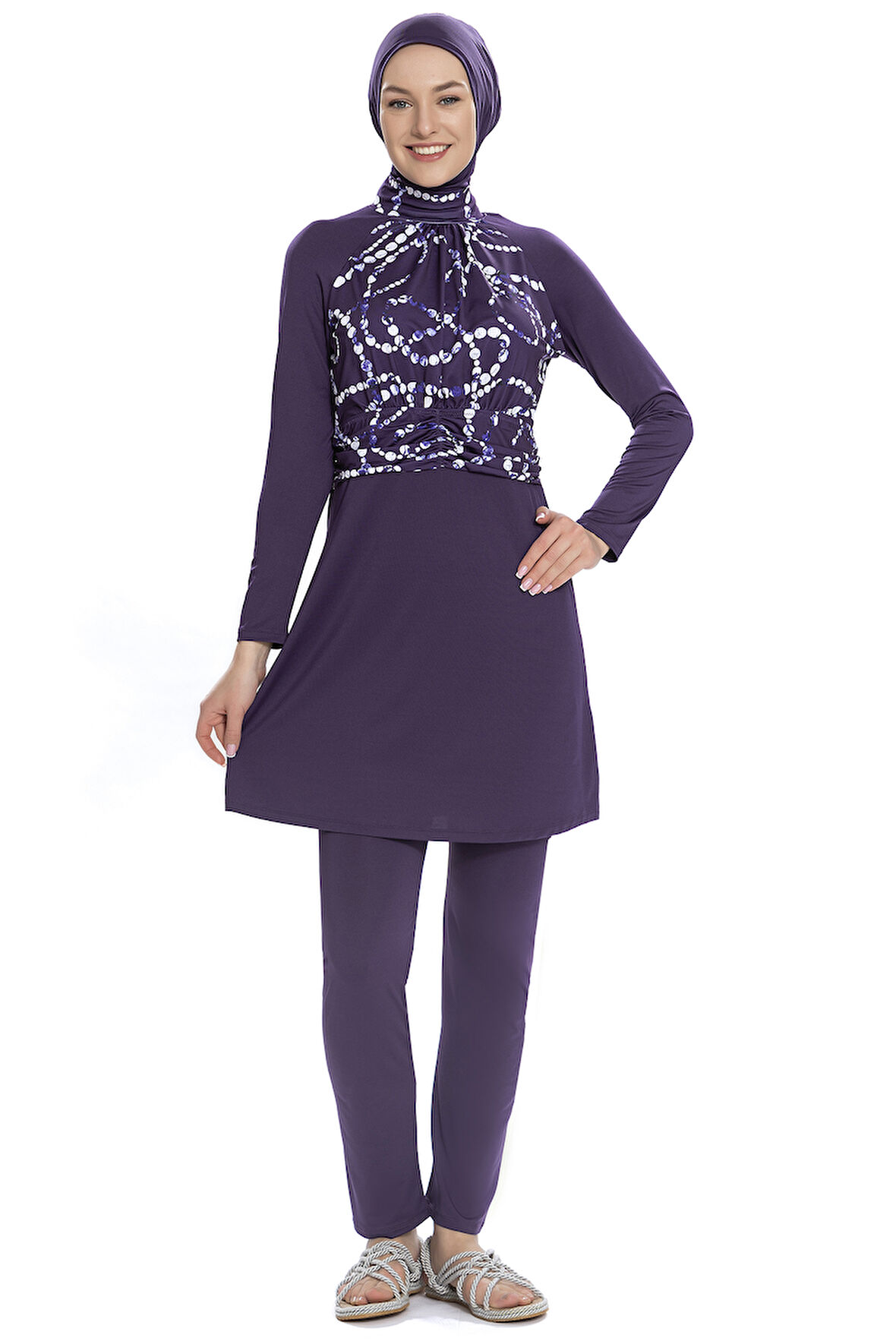 Likralı Tam Kapalı Mayo 259-23 Mor | 38