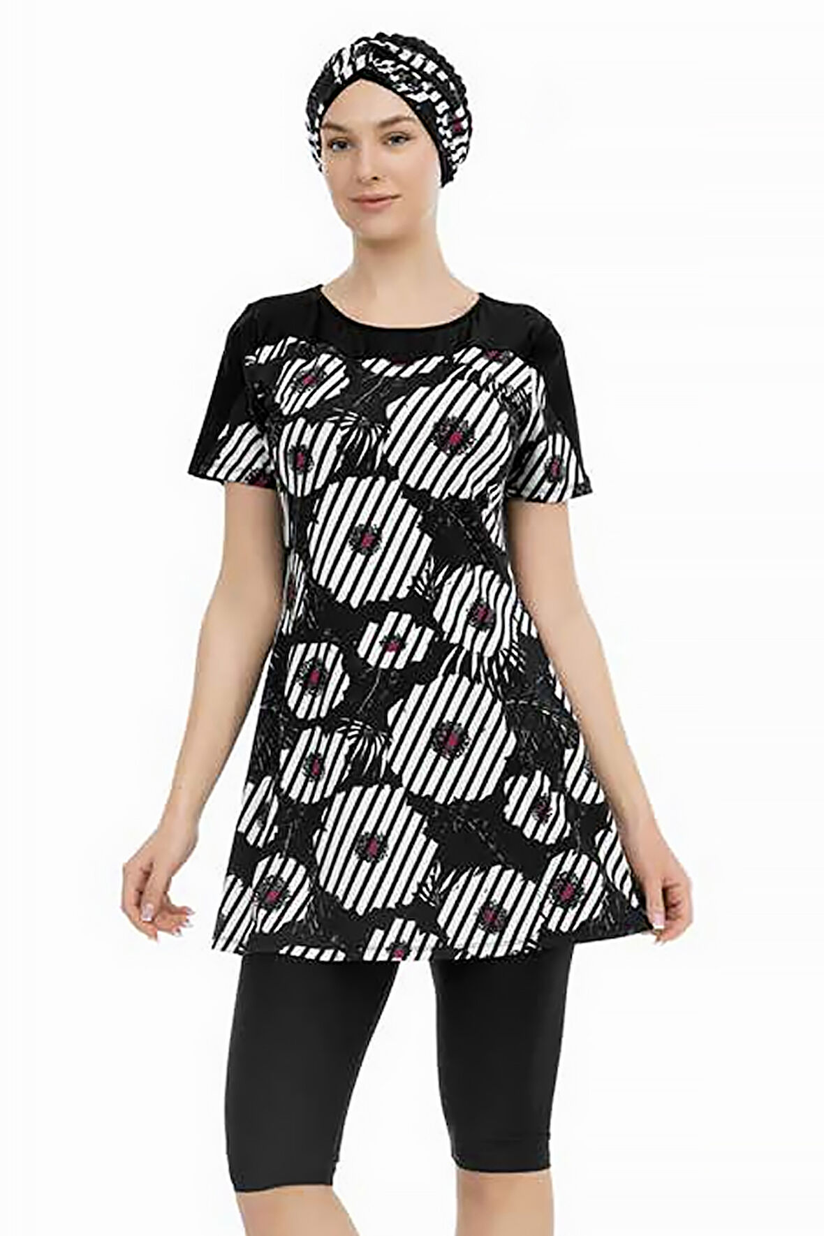 Kısa Kollu Yarı Kapalı Mayo 211-516 Siyah  | 38