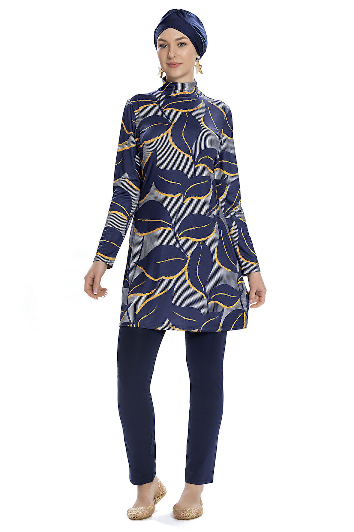 Likralı Tam Kapalı Tesettür Mayo 252-504 Lacivert | 38