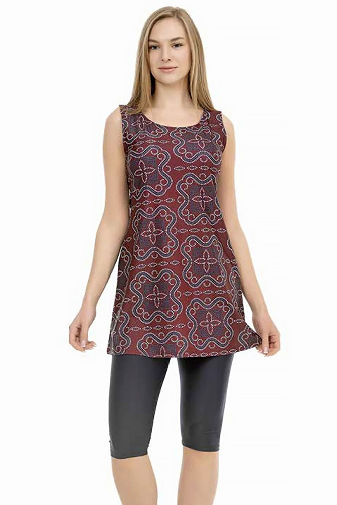 Sıfır Kol Taytlı Yarı Kapalı Mayo 153-507 Bordo | 46