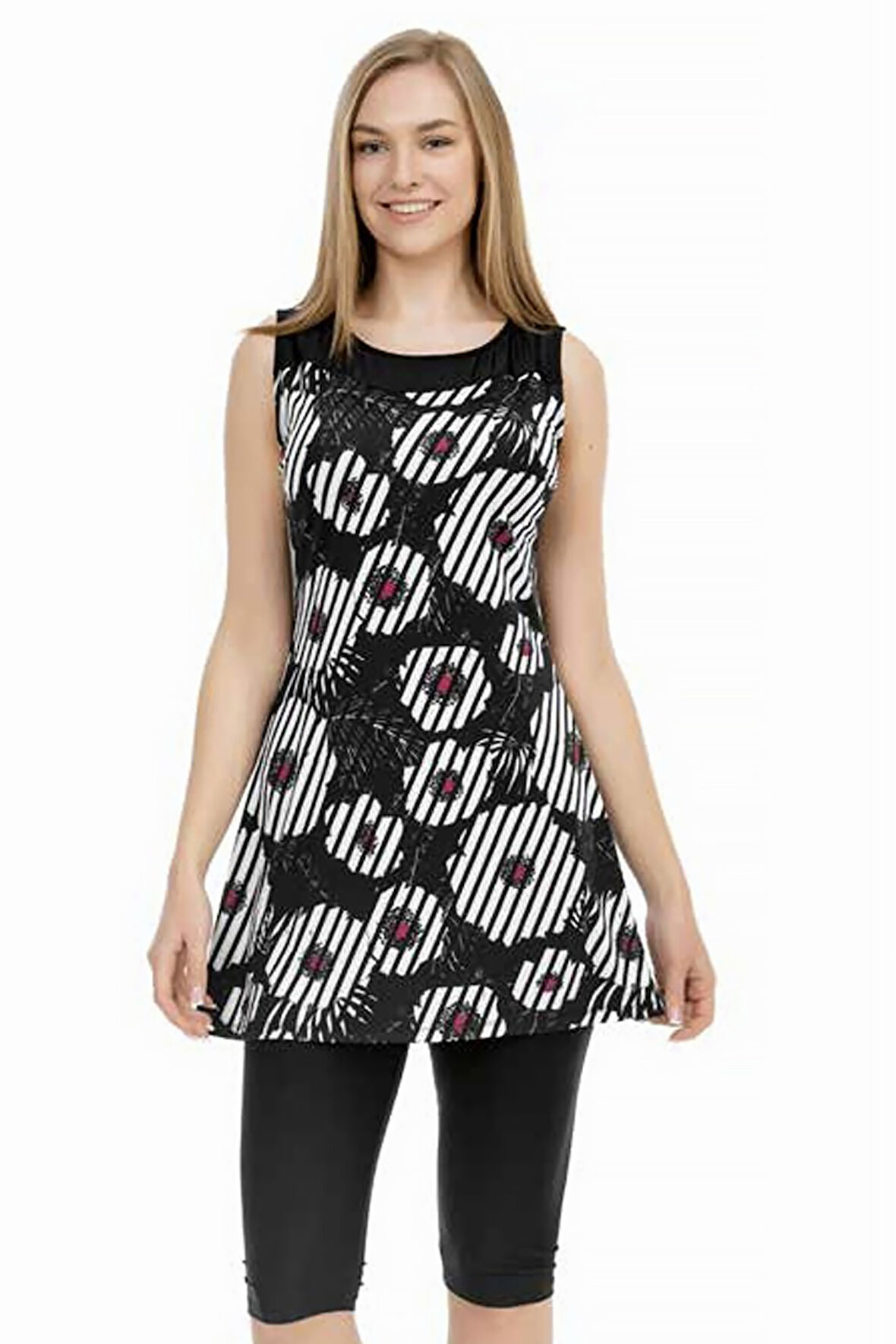 Sıfır Kol Taytlı Yarı Kapalı Mayo 159-516 Siyah | 40