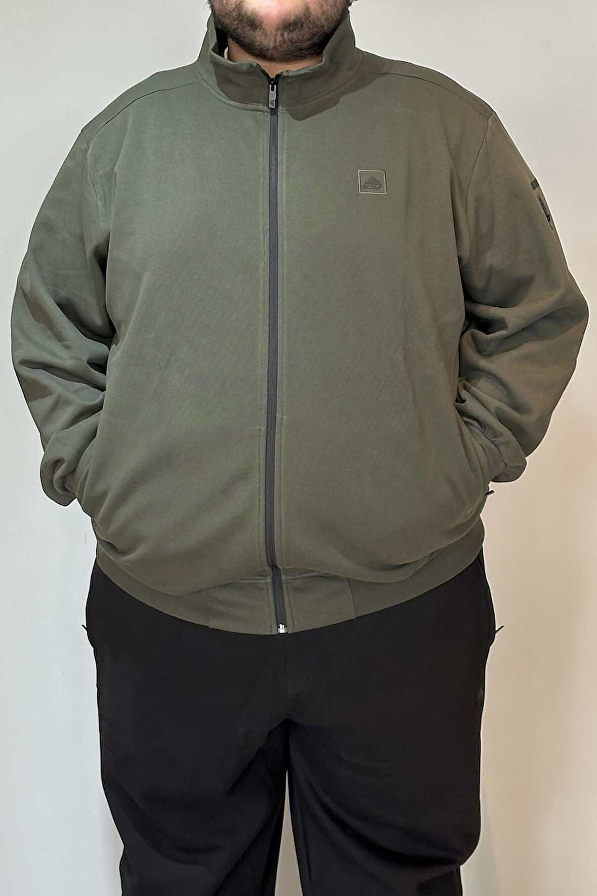 Özel Üretim Büyük Beden Ekstra Battal Pamuk Dokulu Erkek Eşofman Üstü 24723 Haki | 4XL