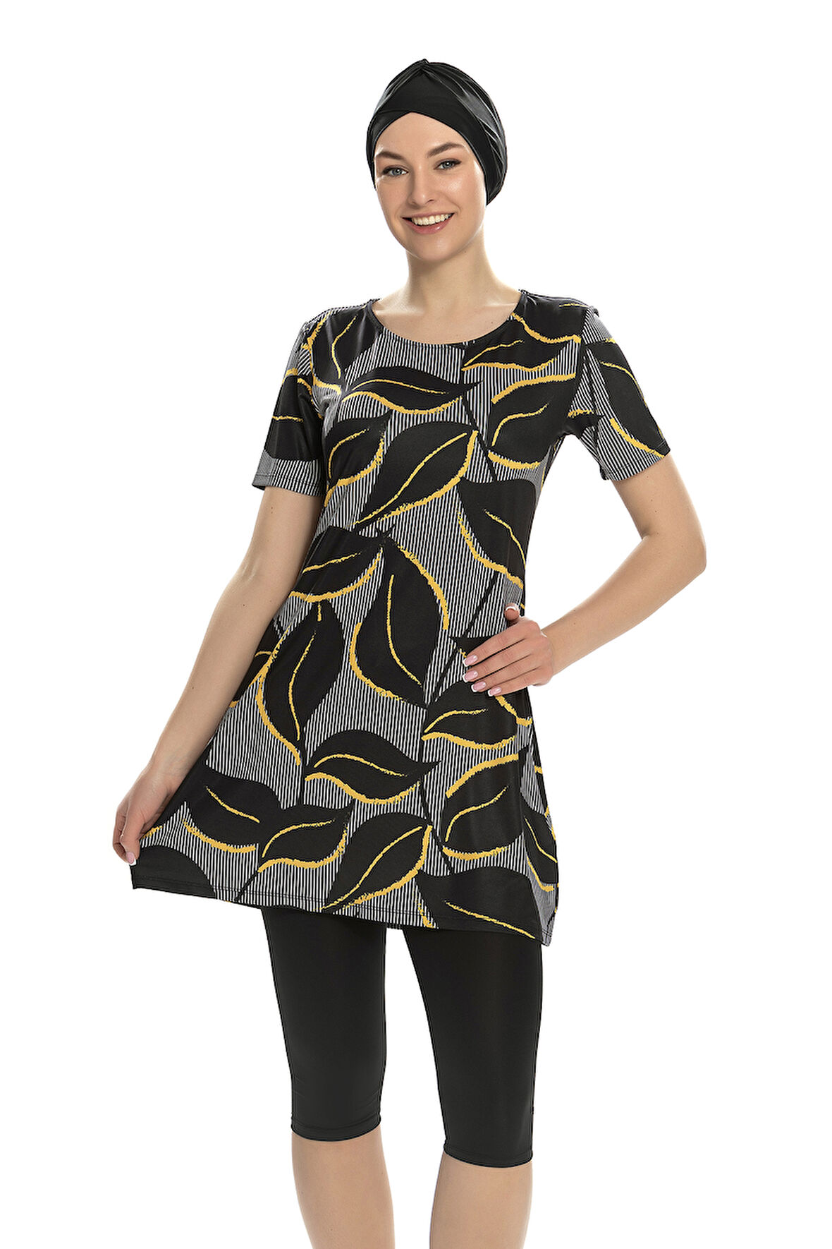 Kısa Kol Taytlı Yarı Kapalı Mayo 202-506 Siyah | 40