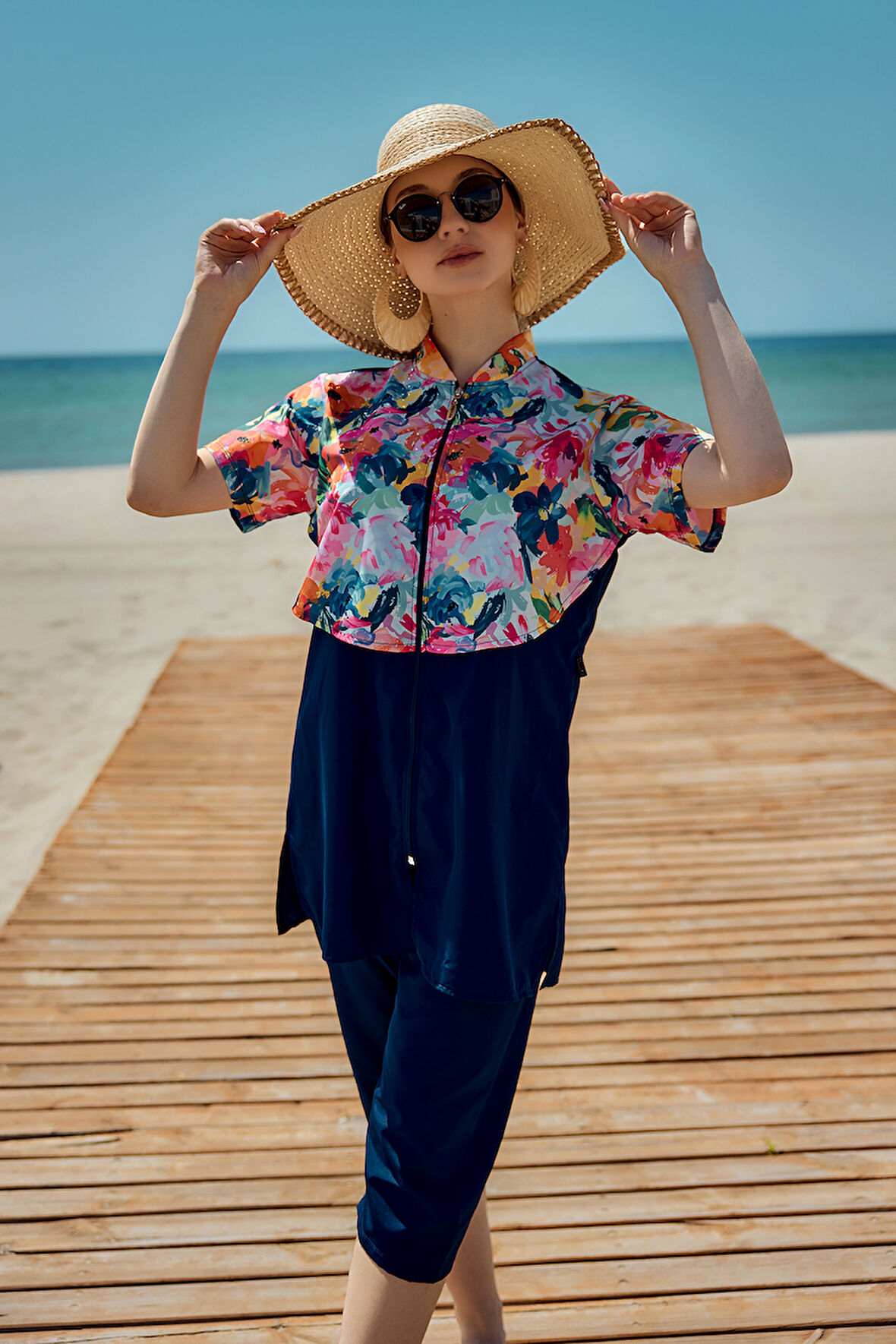 Önü Kapaklı Paraşüt Kısa Kollu Yarı Kapalı Mayo Nurel R2603 | XXL