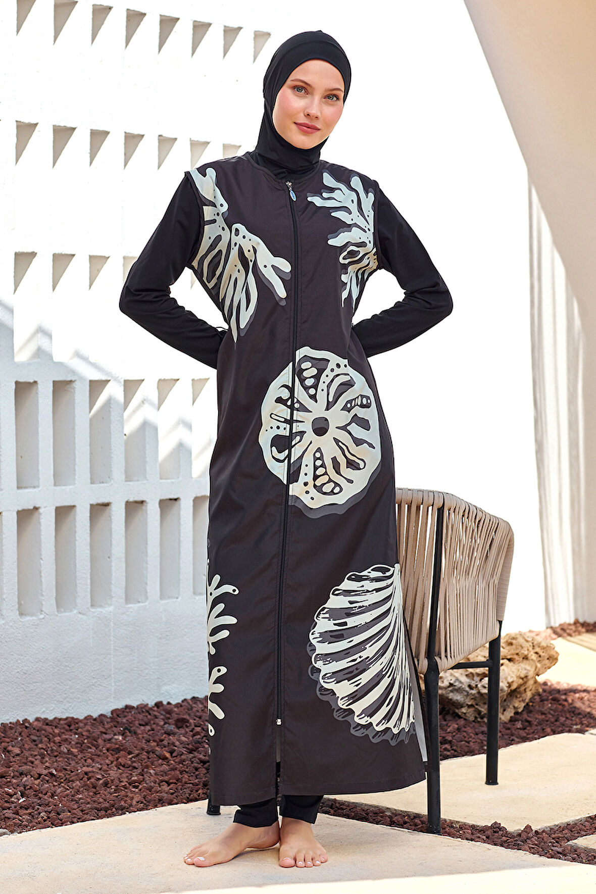 Uzun Tam Boy Tam Kapalı Tesettür Mayo Here 1308 Siyah | XXL