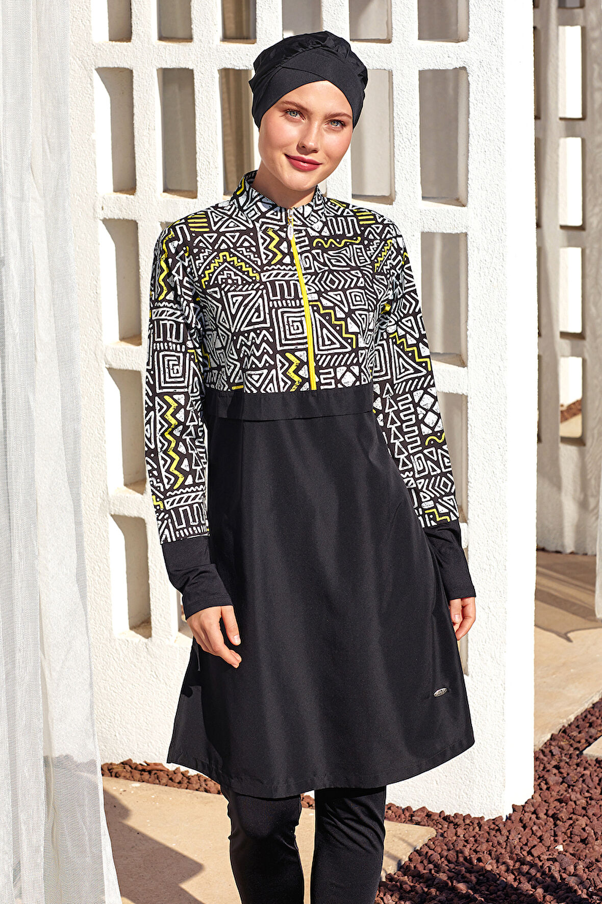 Spor Likra Tam Kapalı Tesettür Mayo Jules 1407 Siyah | XXL