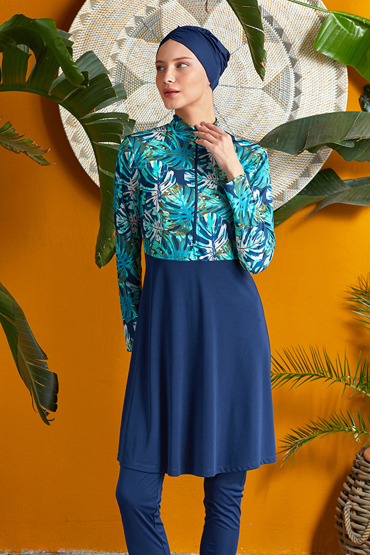 Yarım Fermuarlı Likralı Tam Kapalı Tesettür Mayo 3124 Koyu Lacivert | L