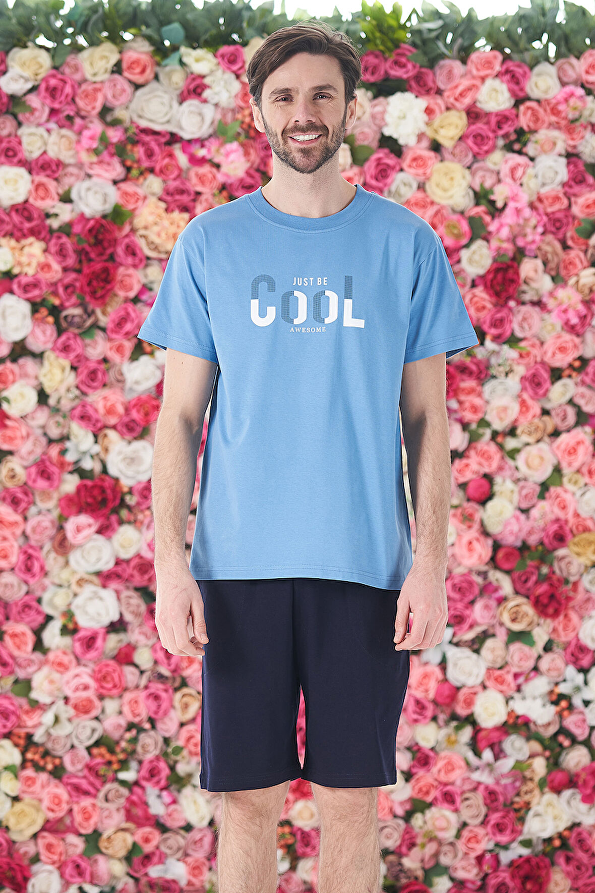 Erkek Şort Tshirt Pijama Takımı 25252 Mavi  | M