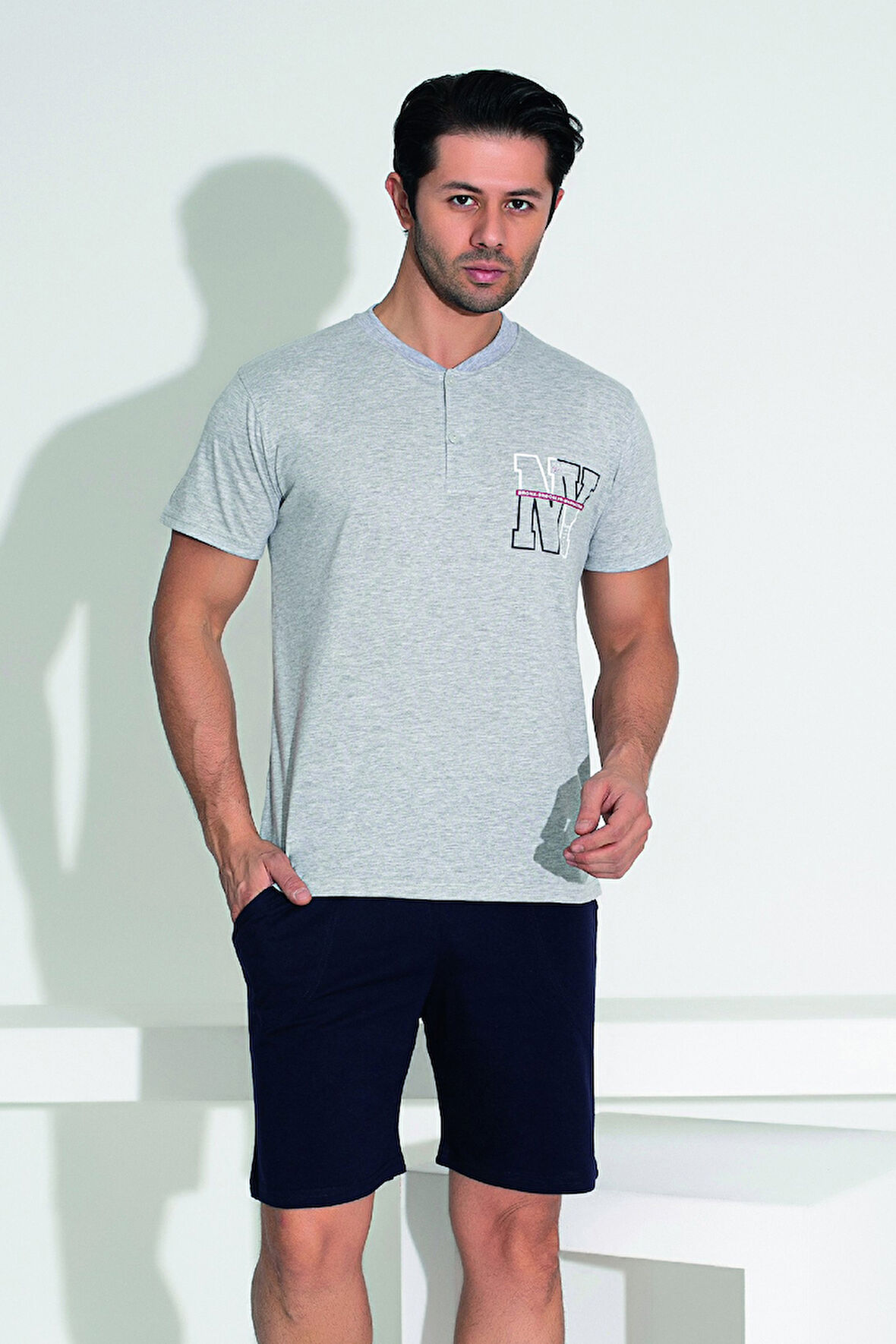 Erkek Şort Tshirt Pijama Takımı 25255 Gri | XL