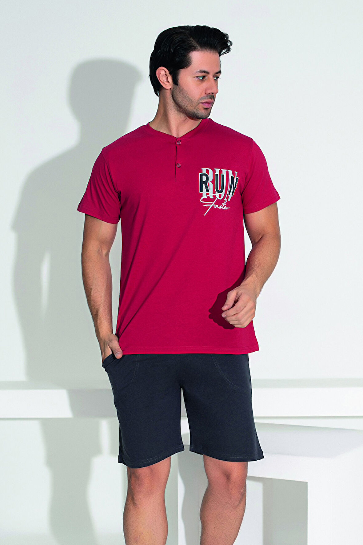 Erkek Şort Tshirt Pijama Takımı 25256 Kırmızı | XL