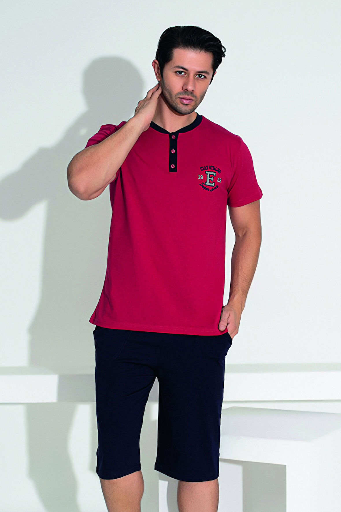 Erkek Şort Tshirt Pijama Takımı 25257 Kırmızı | L