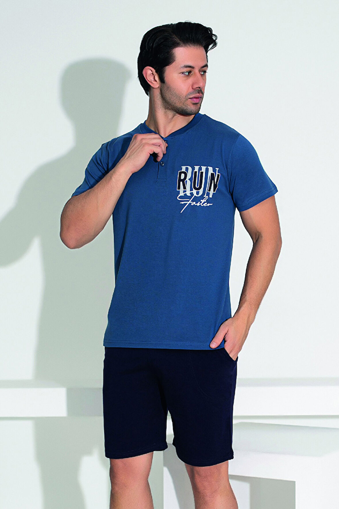 Erkek Şort Tshirt Pijama Takımı 25256 Lacivert | XXL