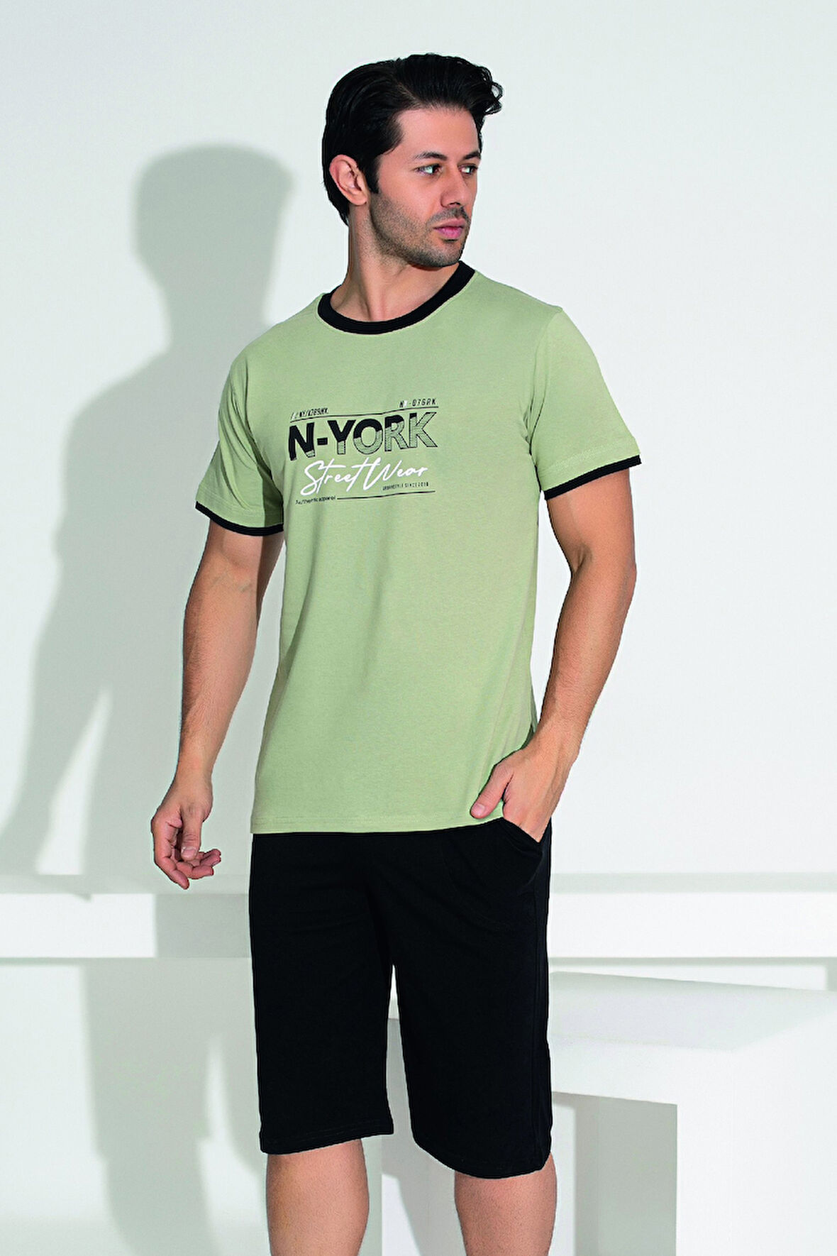 Erkek Şort Tshirt Pijama Takımı 25258 Haki | L