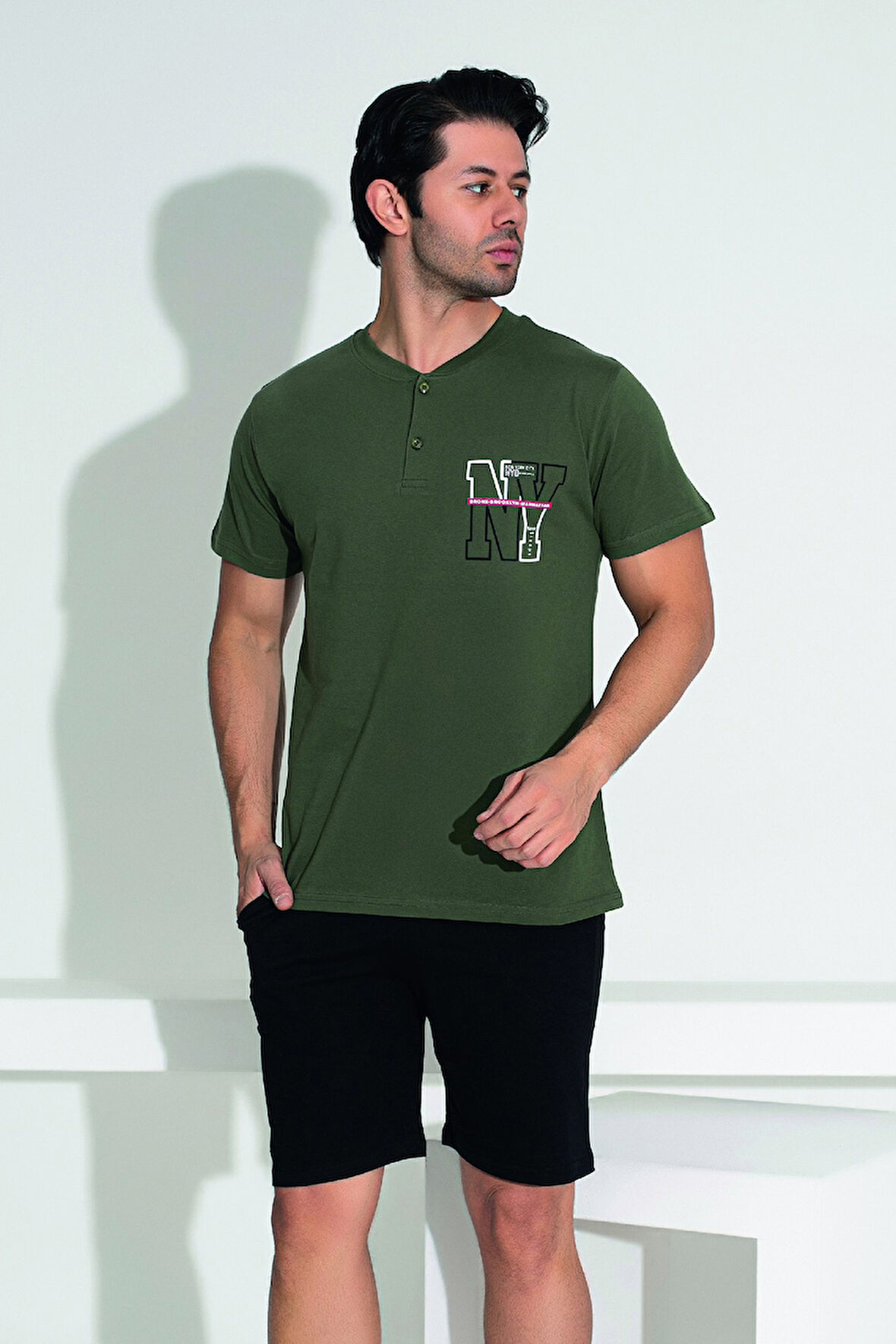Erkek Şort Tshirt Pijama Takımı 25255 Yeşil | L