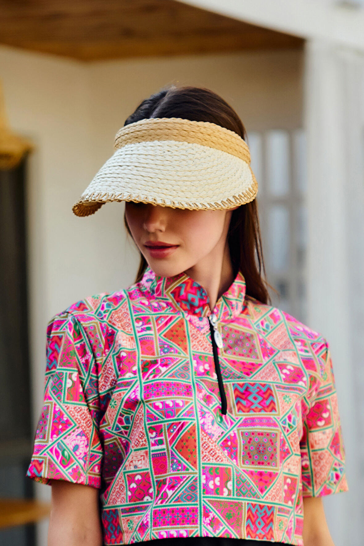 Zigzag Biyeli Vizör Hasır Şapka Güneş Koruyucu Siperlik RŞ-2104 Bej | Standart