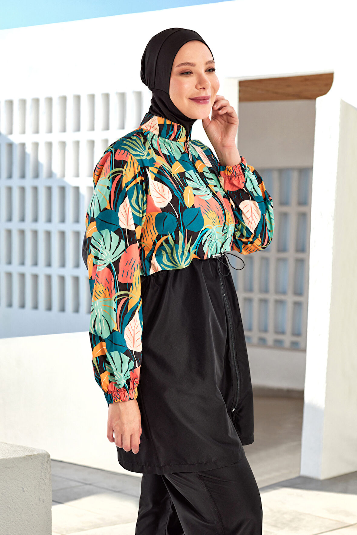 Büyük Beden Paraşüt Tam Kapalı Tesettür Mayo 1803 Siyah | 3XL