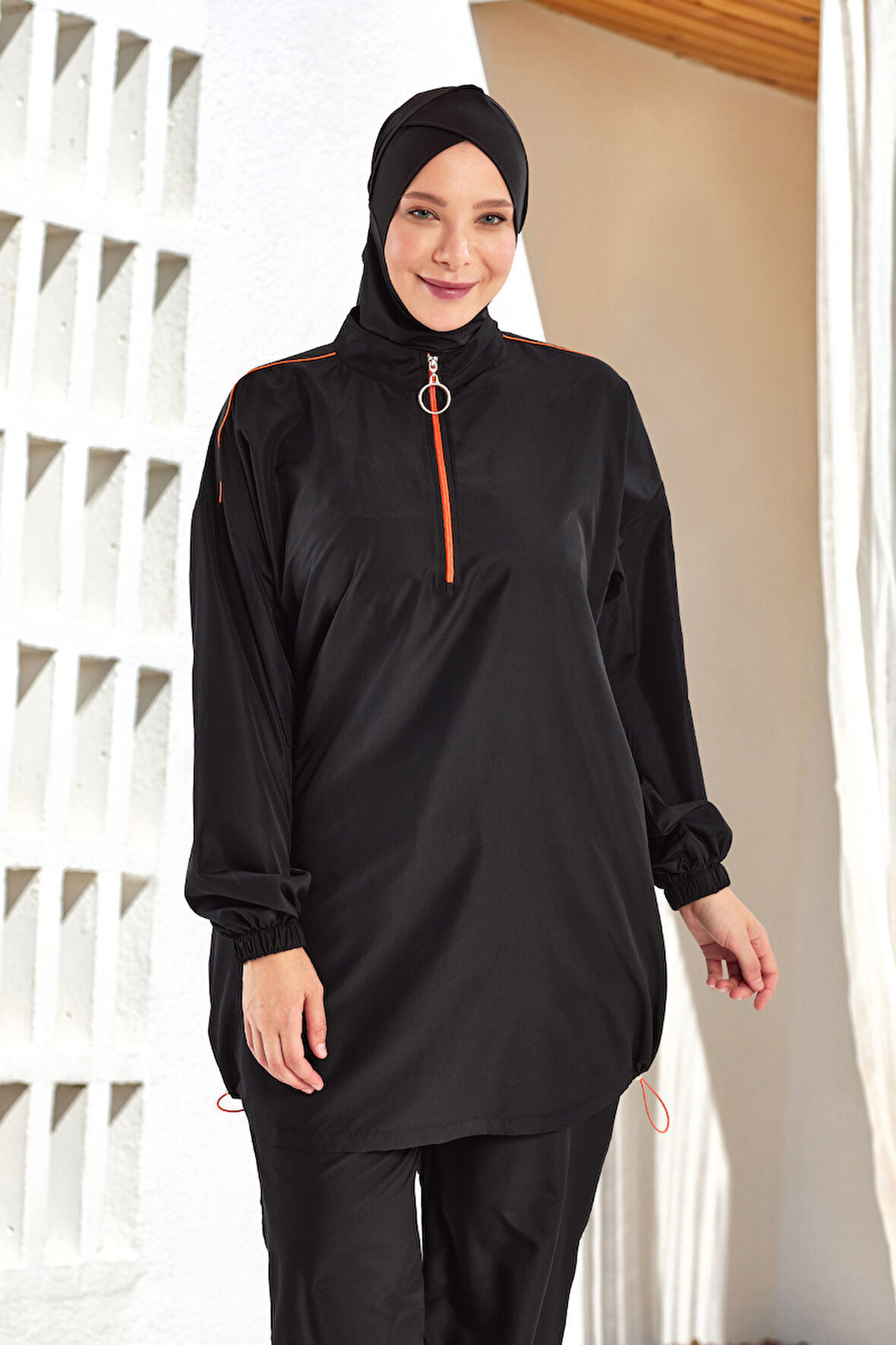 Büyük Beden Paraşüt Tam Kapalı Tesettür Mayo 1804 Siyah | 5XL