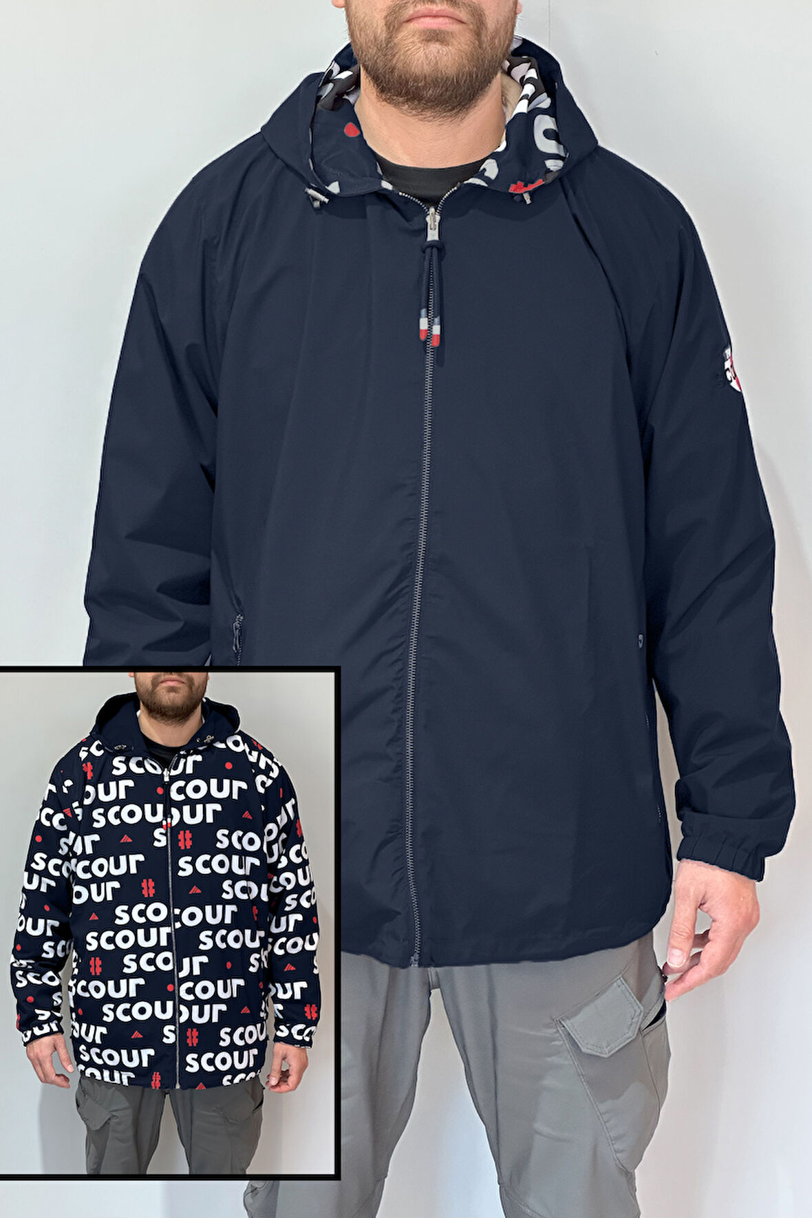 Büyük Beden Erkek Çift Taraflı Battal Yağmurluk 24726 Lacivert | 3XL