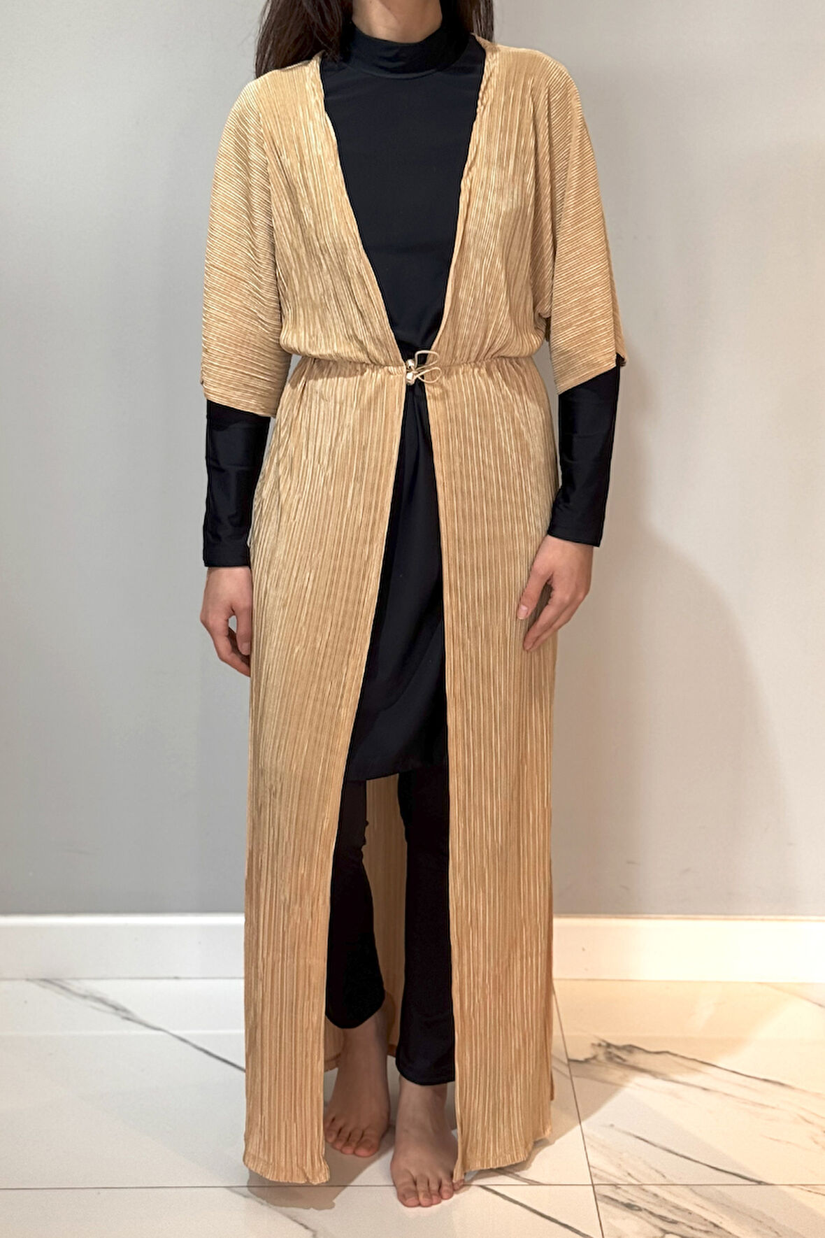 Piliseli Kimono Pareo Kaftan Bağlanabilir RPK004 Bej | Standart