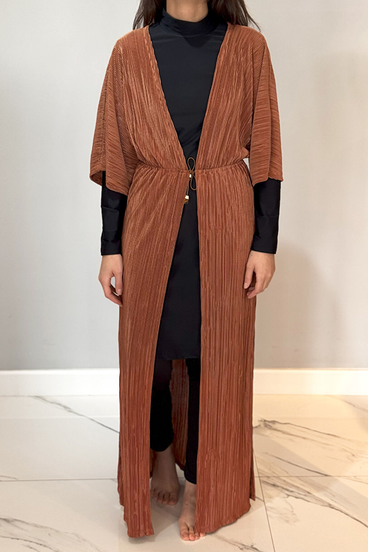 Piliseli Kimono Pareo Kaftan Bağlanabilir RPK004 Kahve | Standart
