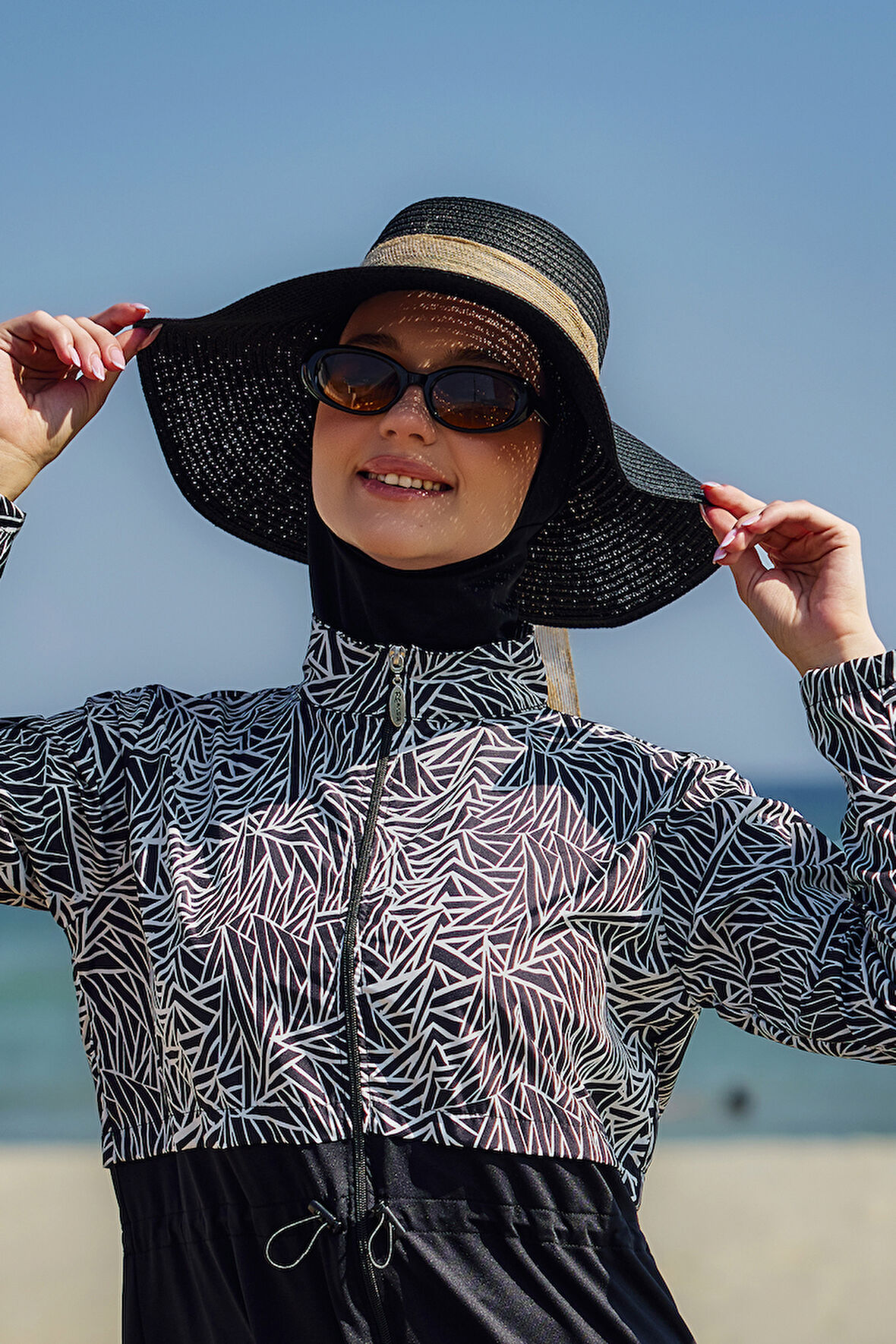 Remsa Mayo Keten Kurdele Detaylı Hasır Şapka Siyah RŞ-106 | Standart