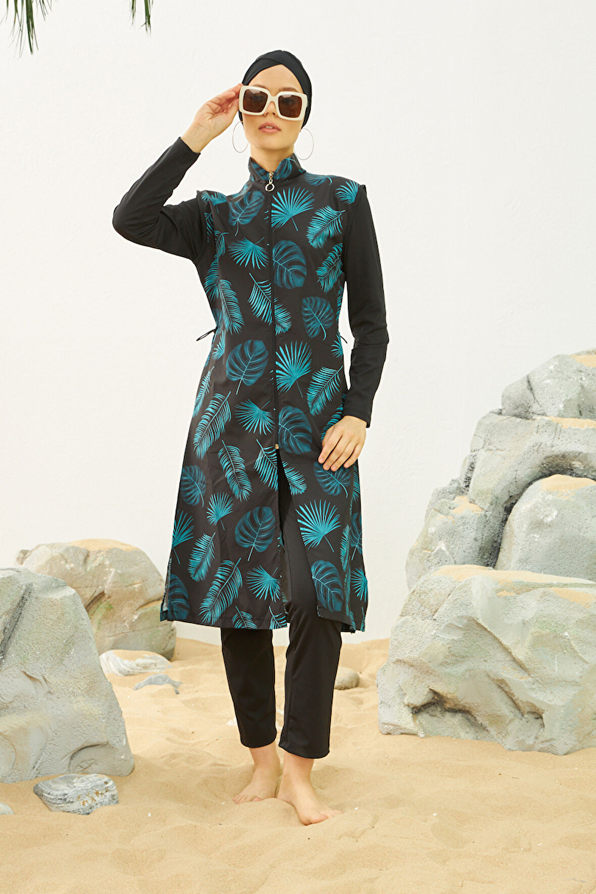 Büyük Beden Tam Kapalı Battal Tesettür Mayo 3429-30 Siyah02 | 48