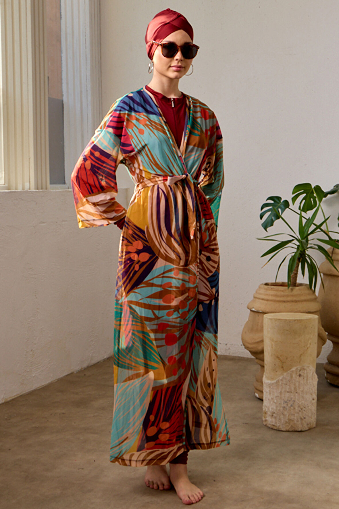 Mayo Üzerine Tek Pareo Kimono 1925-156 Bej | 2