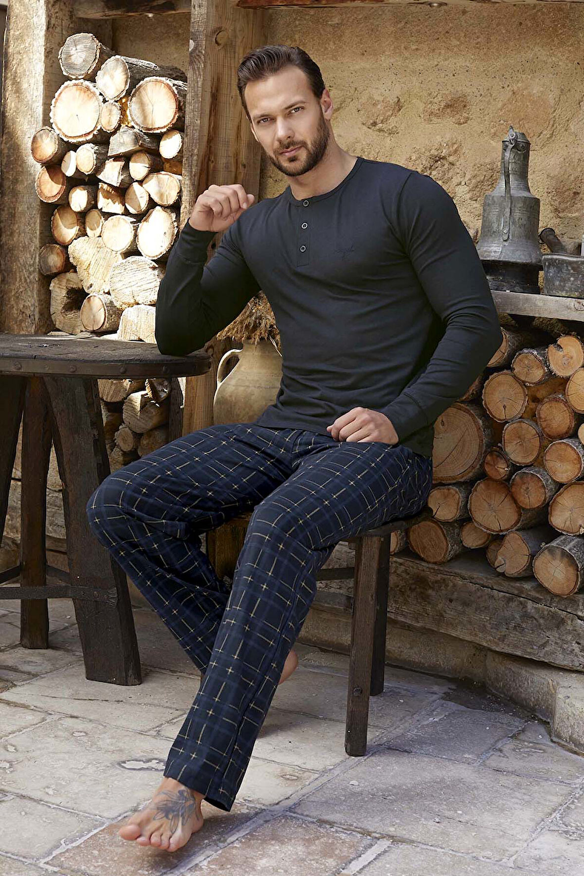 Erkek Aydoğan Modal Uzun Kol Pijama Takımı 3349 Lacivert02 | XL