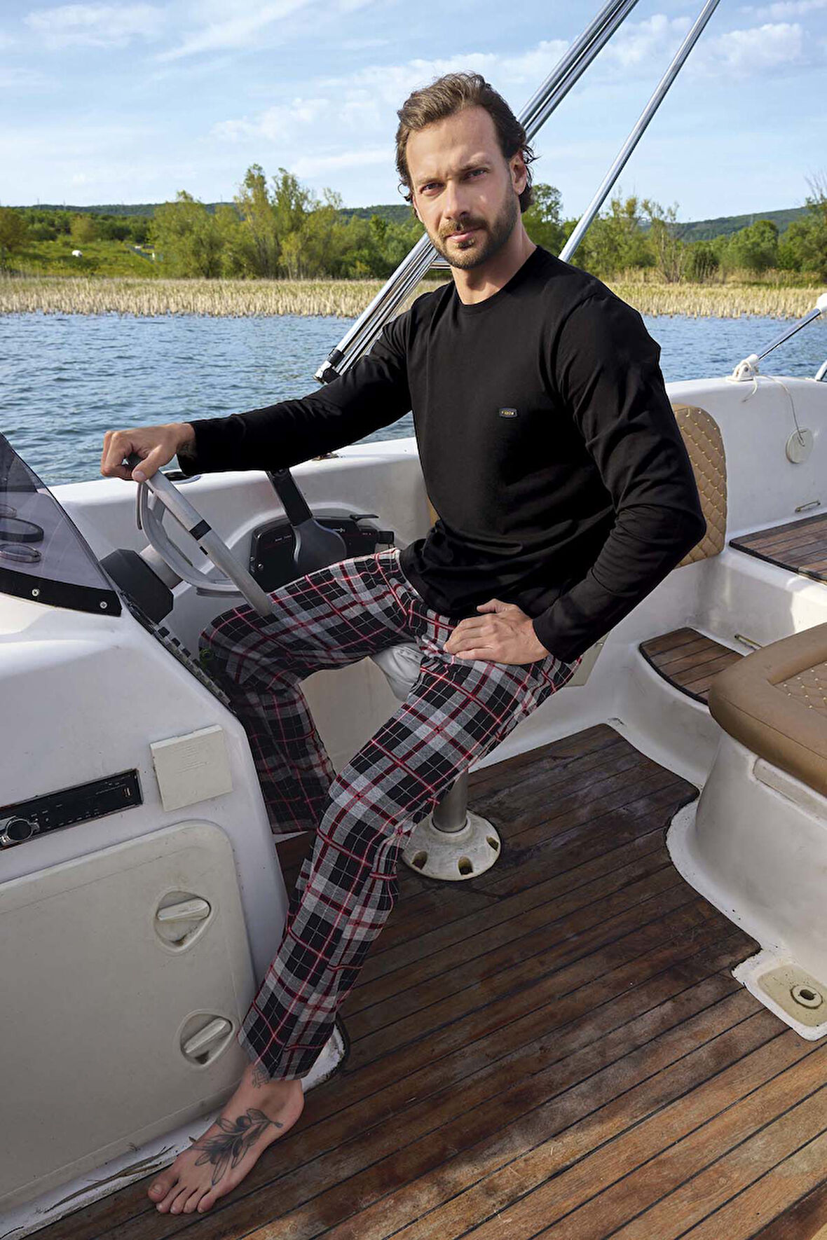 Erkek Jakarlı Uzun Kol Pijama Takımı 3451 Siyah | L