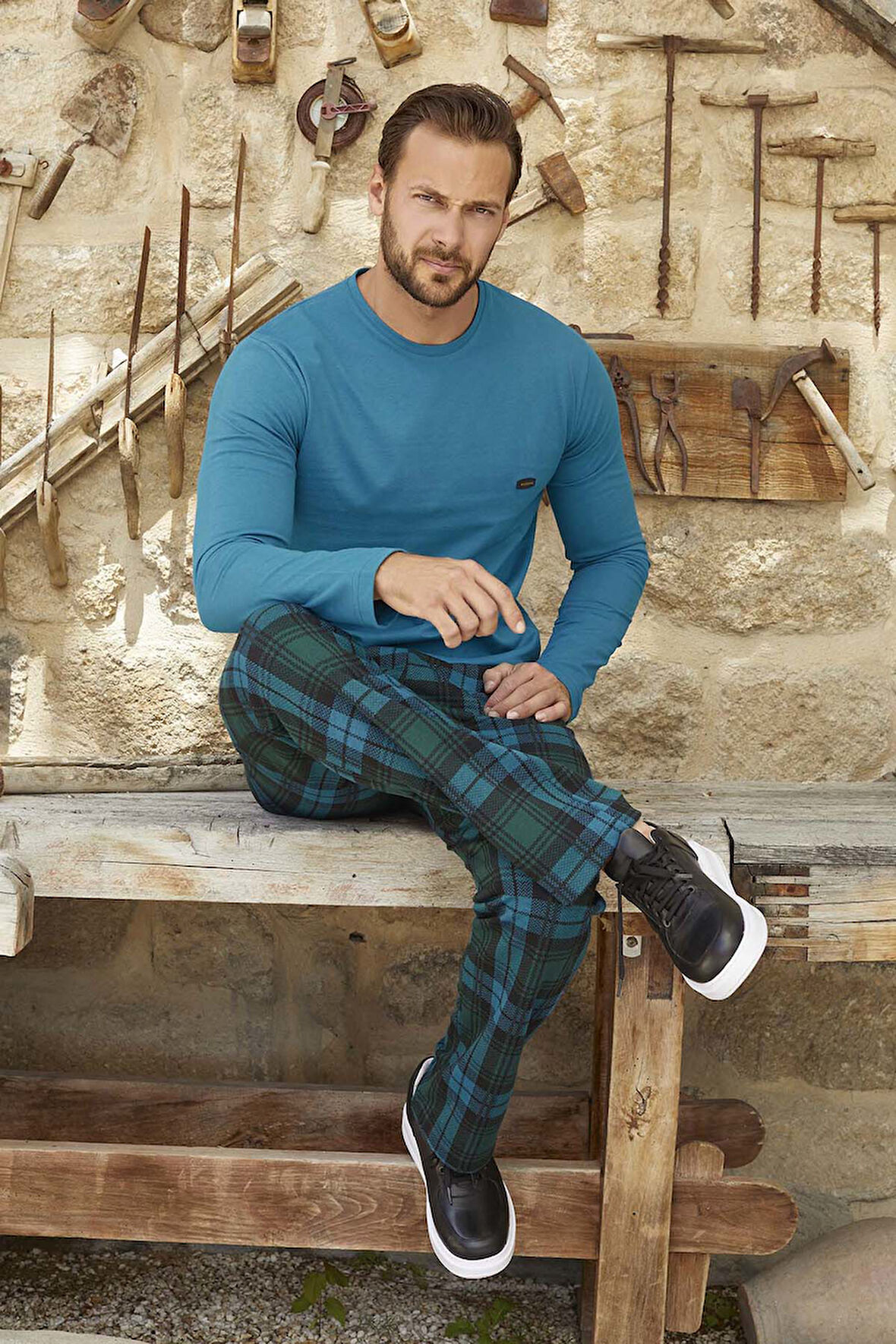 Erkek Aydoğan Jakarlı Uzun Kol Pijama Takımı 3385 Petrol | L