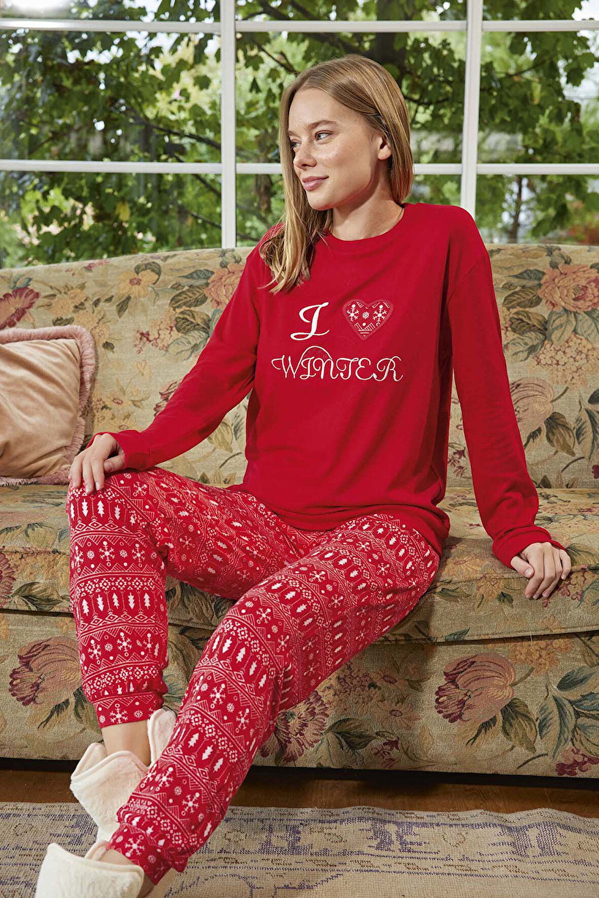 Kadın Termal Uzun Kol Pijama Takımı 30000 Kırmızı | XL