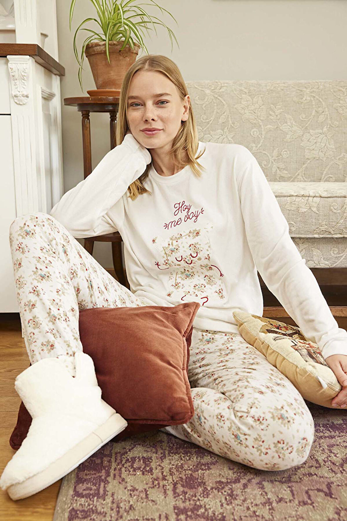 Kadın Termal Uzun Kol Pijama Takımı 30013 Ekru | XL