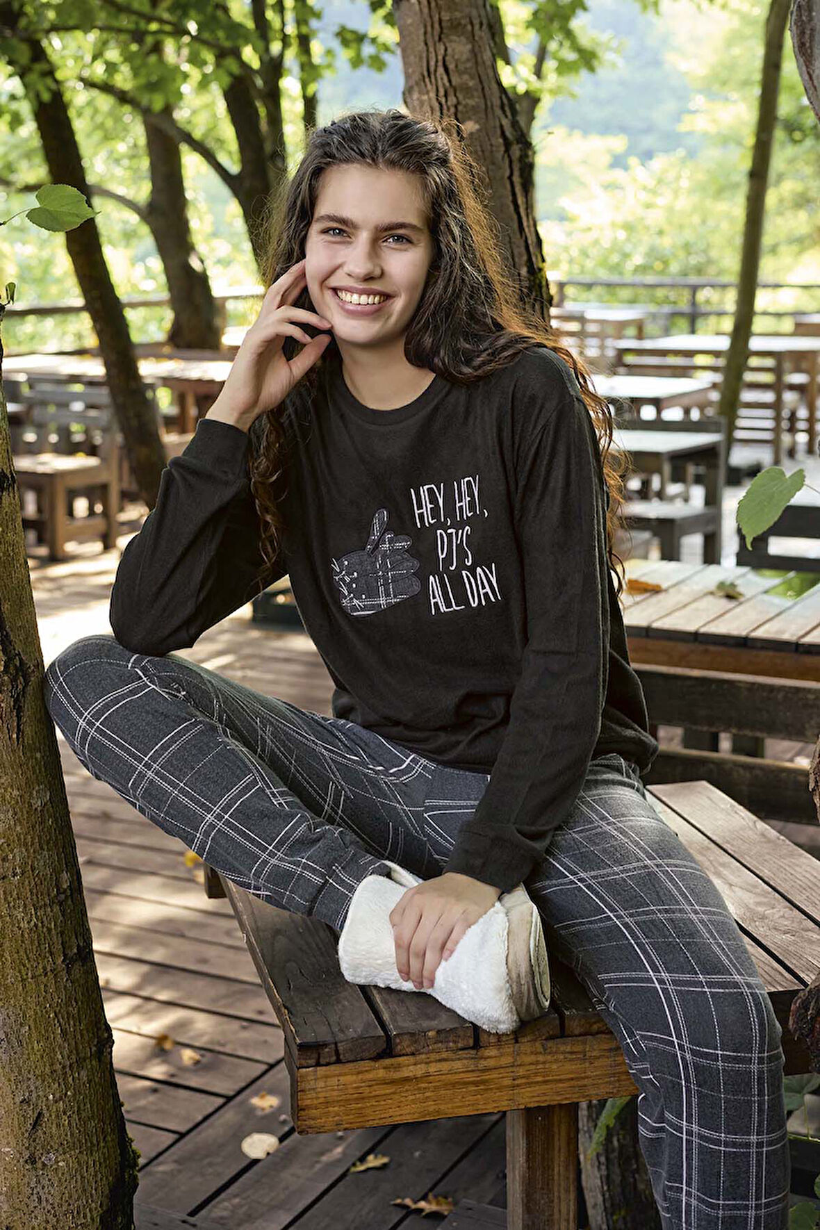 Kadın Termal Uzun Kol Pijama Takımı 30054 Siyah01 | M