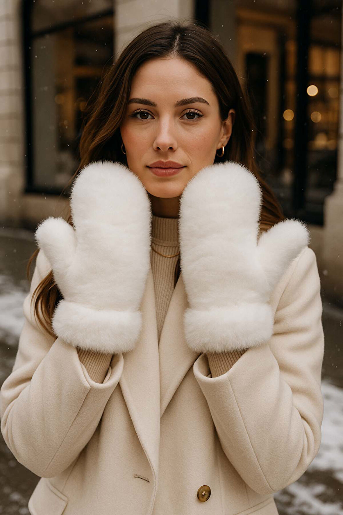 Kadın Peluş Eldiven ELD-32 Ekru | Standart