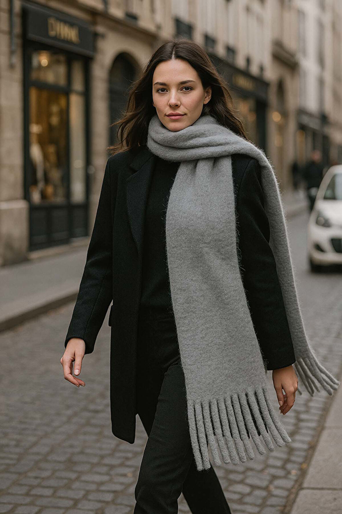 Kadın Püskül Detay Atkı Omuz Şalı 40x200 cm 1295 Antrasit | Standart