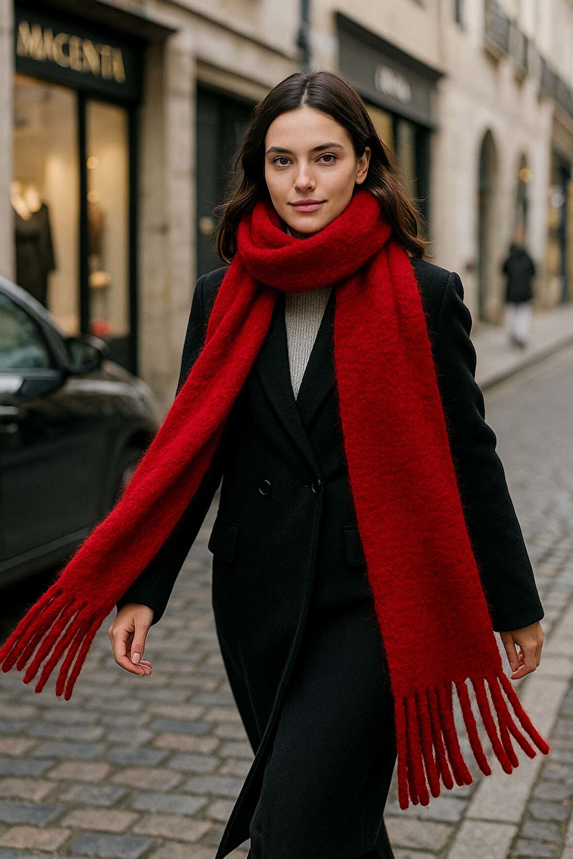 Kadın Püskül Detay Atkı Omuz Şalı 40x200 cm 1295 Kırmızı | Standart