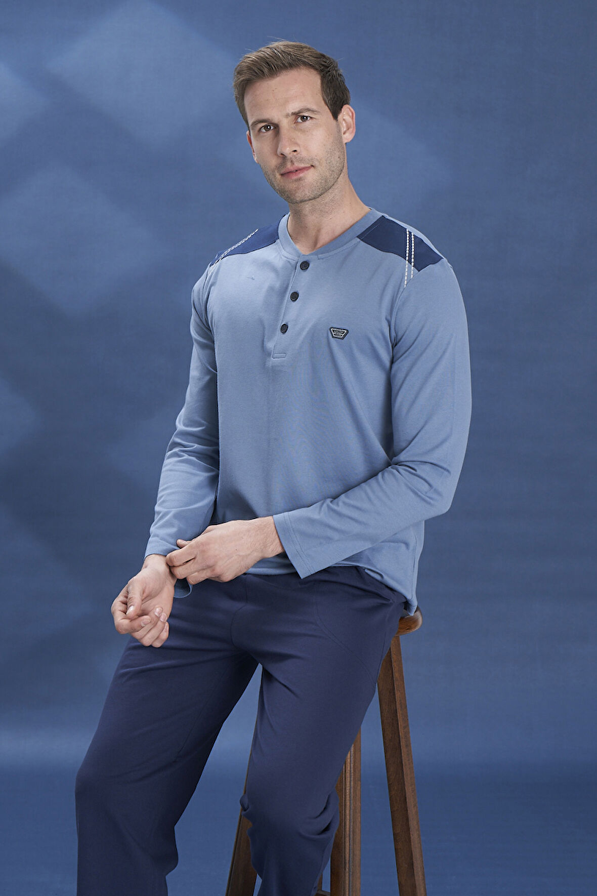 Büyük Beden Erkek Penye Uzun Kol Pijama Takımı 2104 İndigo | XXL