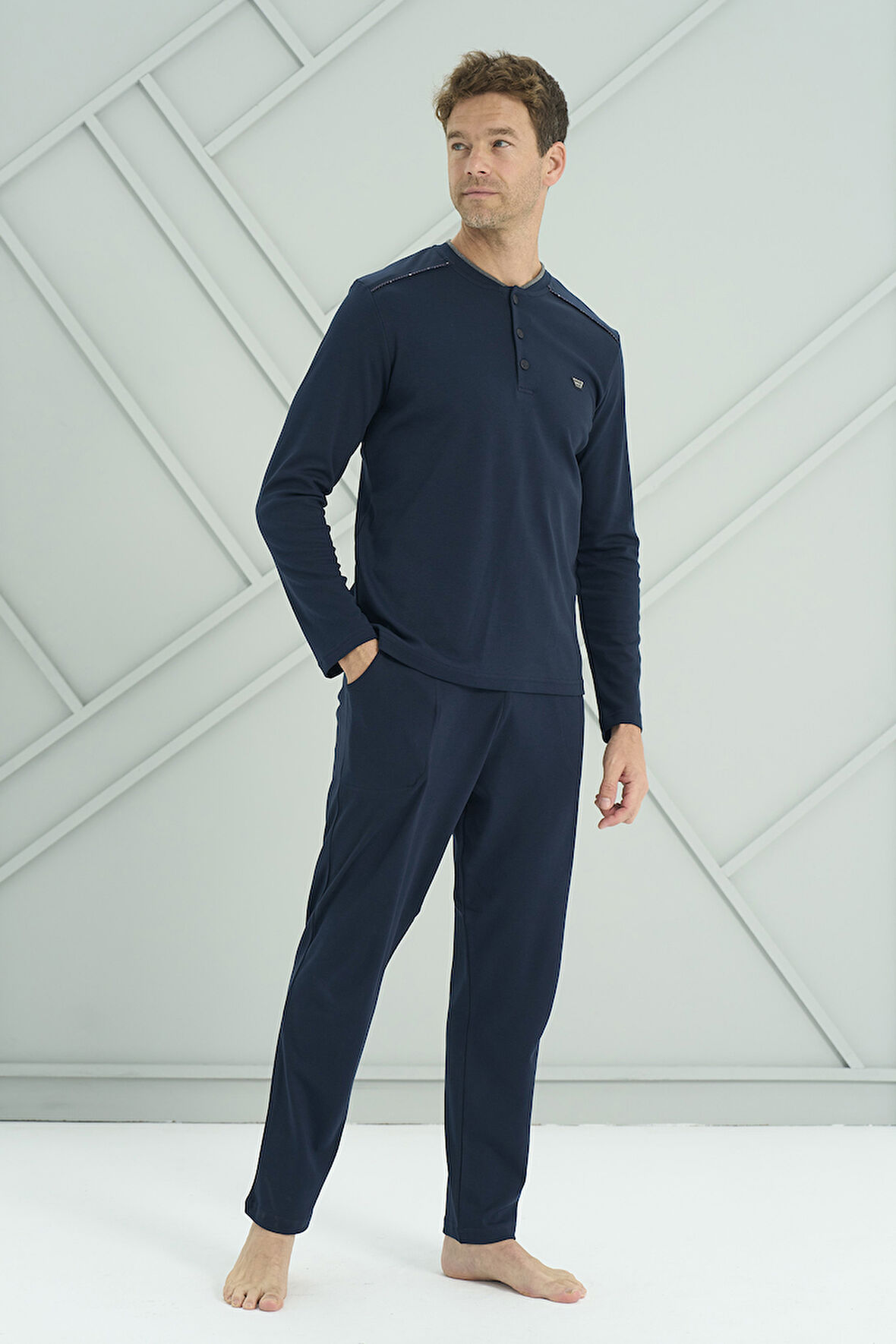 Erkek Penye Uzun Kol Pijama Takımı 2209 Lacivert04 | L