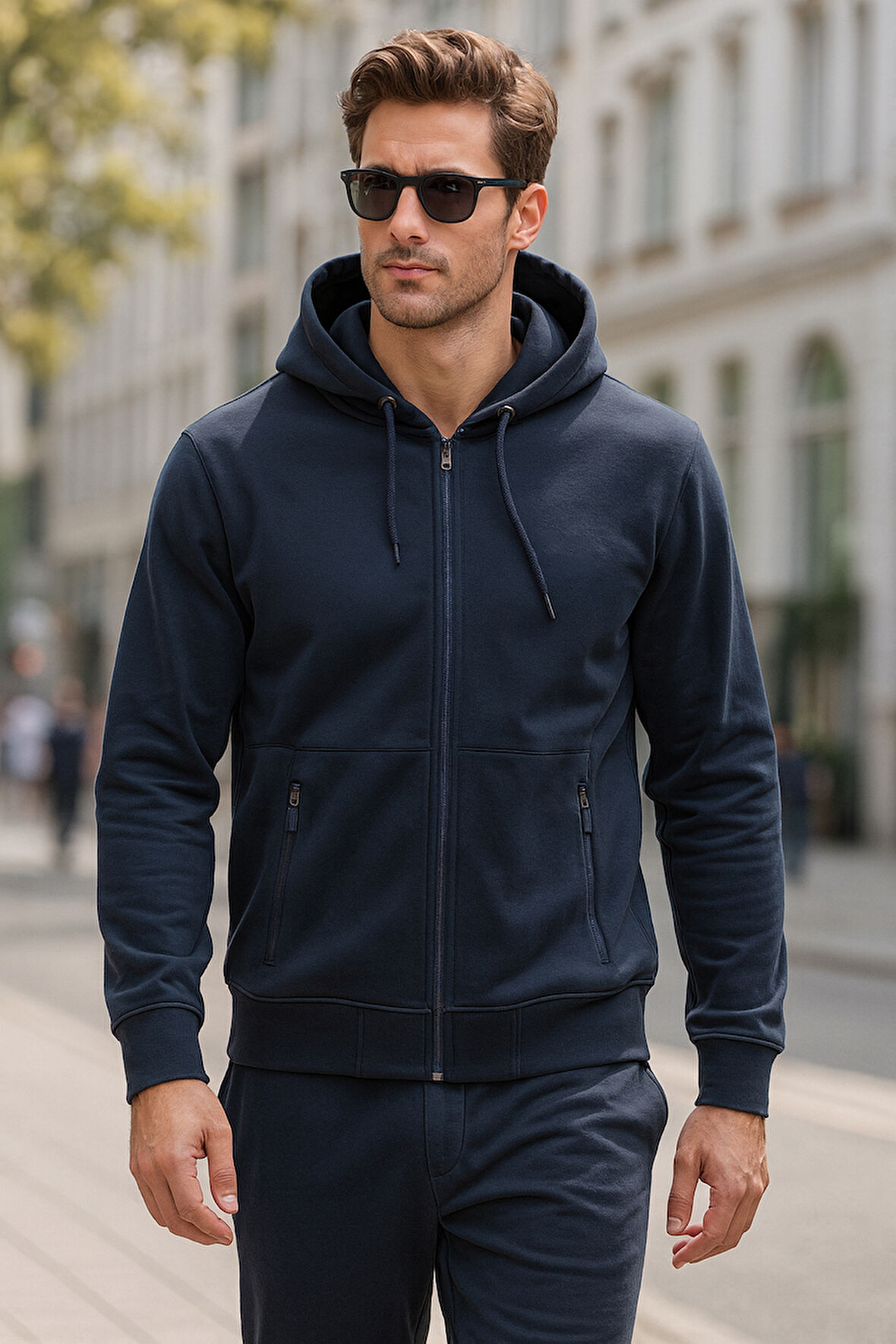 Erkek Kapüşonlu Tek Üst Ceket REU-25723 Lacivert | M